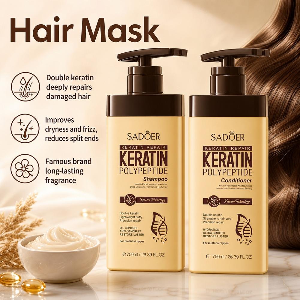 Hair Care Keratin Treatment - Zestaw szamponu i odżywki z keratyną,